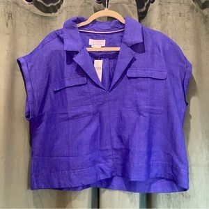 Anthro NWT cornflower blue linen collared shirt L